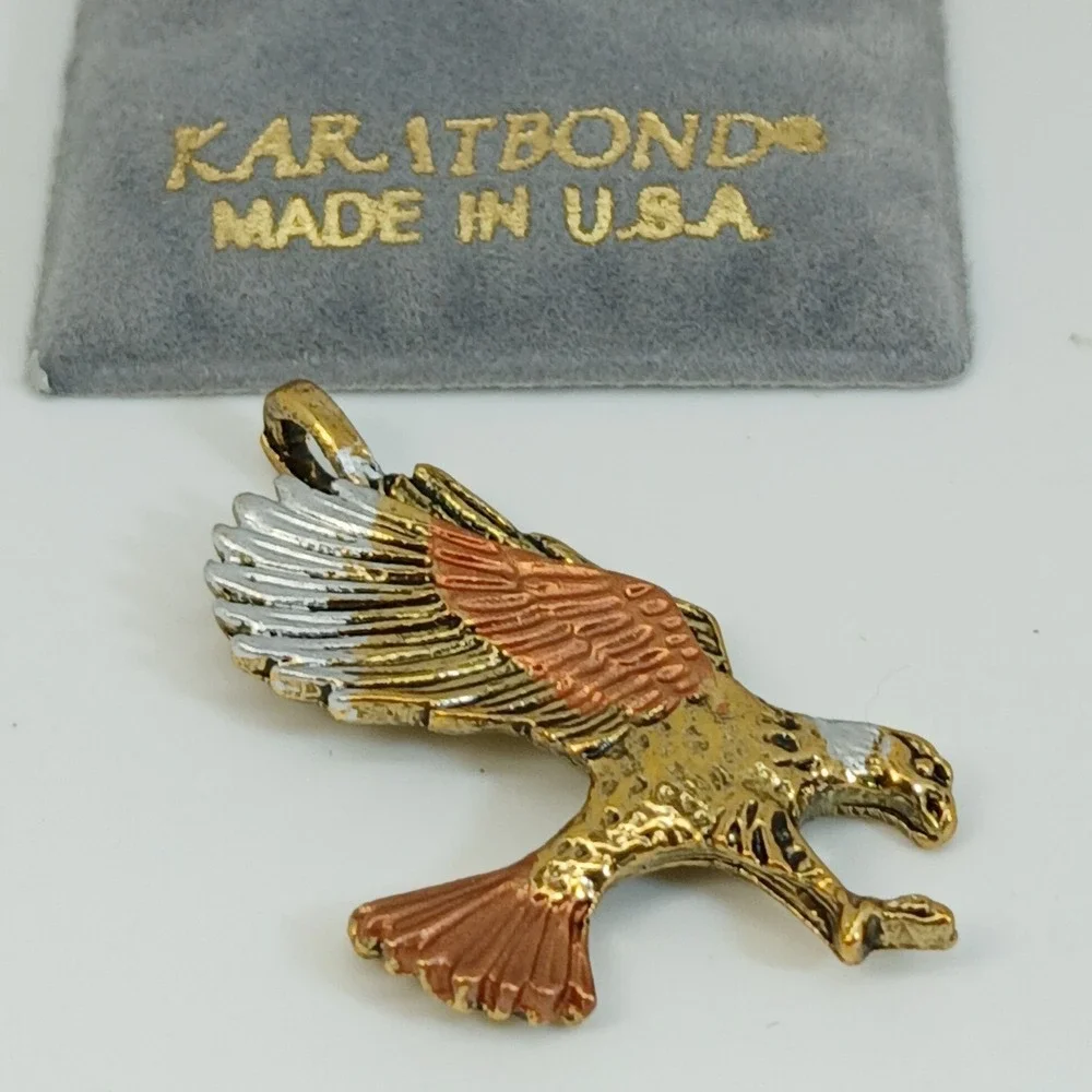 Karatbond Vintage Y2K Eagle Pendant Tricolor Gold Silver Copper Made in USA NOS